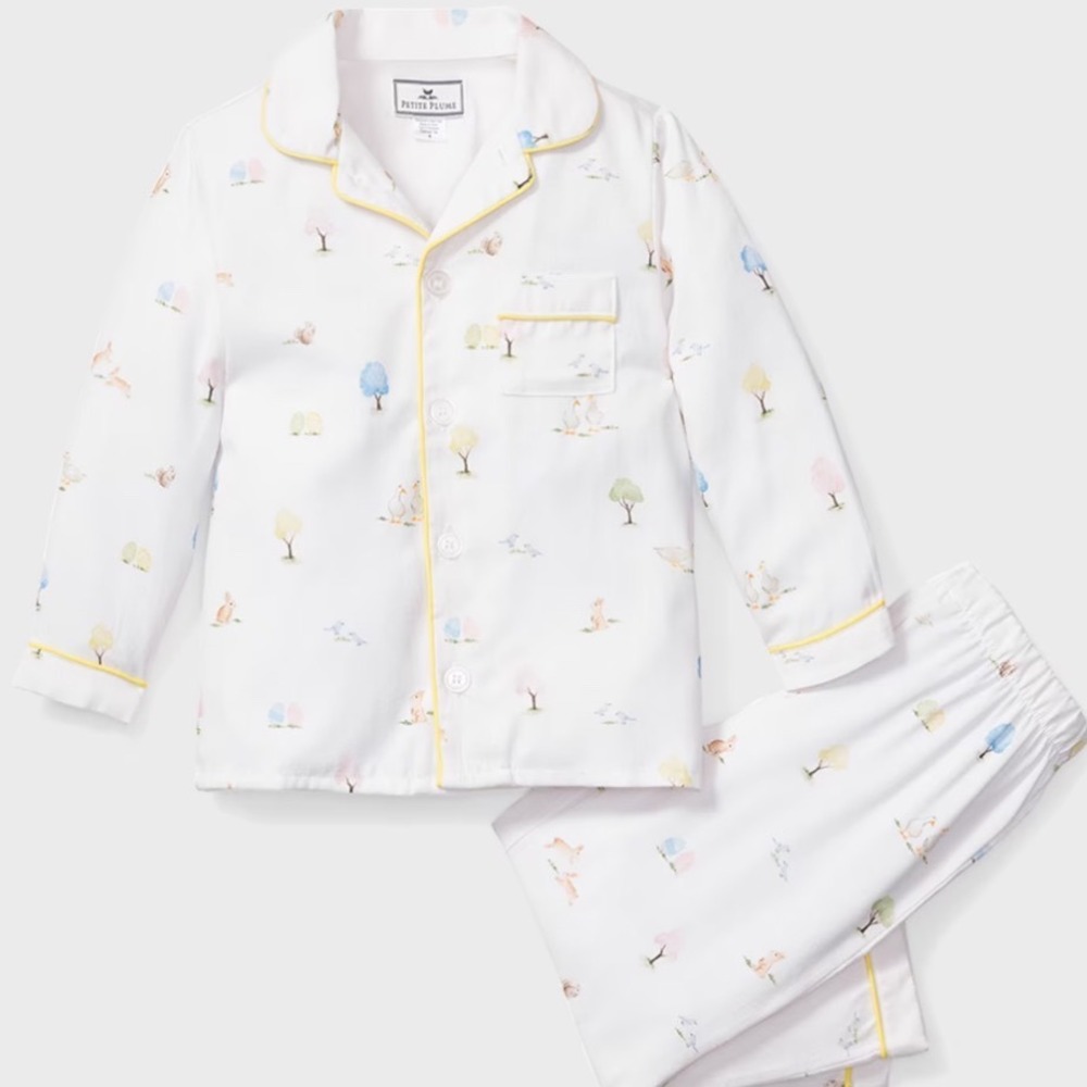New Petite Plume Kids 7 Easter Gardens Pajama Set Duck White Yellow SPJES107